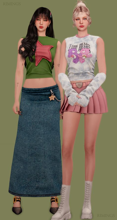 [RIMINGS] Y2K Outfit Set | Patreon Y2k Sims Cc Clothes, Sims Clothes Cc Y2k, Sims 4 Y2k Outfits, Sims4 Y2k Clothes, Y2k Outfits Sims 4, Sims Y2k Clothes, Ts4 Y2k Clothes, Sims 4 Cc Tops Y2k, Sims4 Cc Clothing Female Y2k