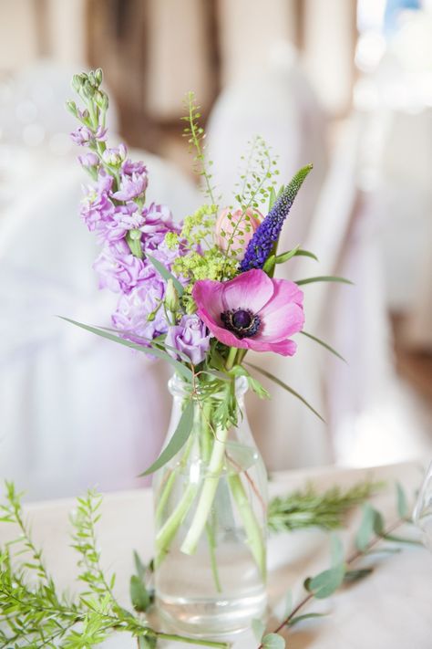 Milk Bottle Flowers Purple Lilac Fresh Spring Country Wedding http://kerryannduffy.com/ Spring Country Wedding, Milk Bottle Centerpiece, Milk Bottle Flowers, Turquoise Wedding Decorations, Ribbons Wedding, Bottle Flowers, Flowers Orchids, Colour Wedding, Wedding Flowers Hydrangea