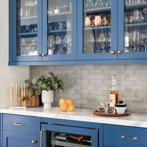 Offering a subway look, our Coco Glossy Amber Grey Porcelain Wall Tile features a smooth, glossy finish, making it a great choice for your space. Grey Blue Kitchen, Blue Kitchen Cabinets, Porcelain Wall Tile, Merola Tile, Blue Cabinets, Porcelain Floor, Blue Kitchen, Blue Kitchens, Kitchen Redo