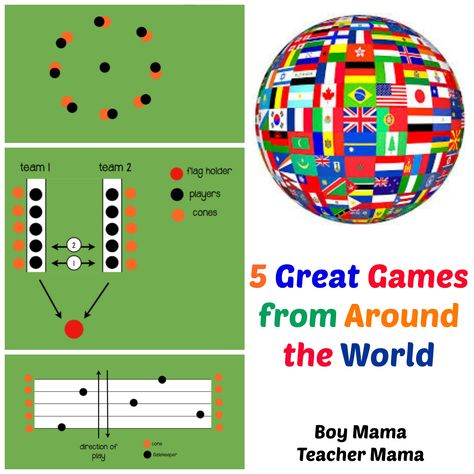 5 Great Games from Around the World I just finished up a week long camp where I taught children ages 3-12 games from around the world.  We plowed through what seems like hundreds of games, but ther... Games From Around The World, Around The World Games, Around The World Party, Games Around The World, Around The World Theme, Geek House, Children Games, Harmony Day, International Games