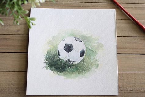 Soccer Ball Small Watercolor Painting / Brazil / Sports / Brazil Painting, Sports Watercolor, Freestyle Football, Small Watercolor, Paintings Tutorials, Watercolor Birthday Cards, Good Game, Soccer Poster, Soccer Sports