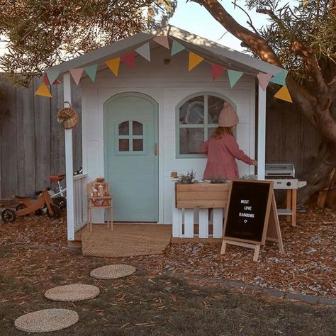 Garden Wendy House, Billie Grand Cubby House, Wooden Wendy House, Wendy House Colour Ideas, Outdoor Cubby House, Wooden Wendy House Ideas, Cubby House Colour Ideas, Cubby House Ideas Outdoor, Cubby House Colours