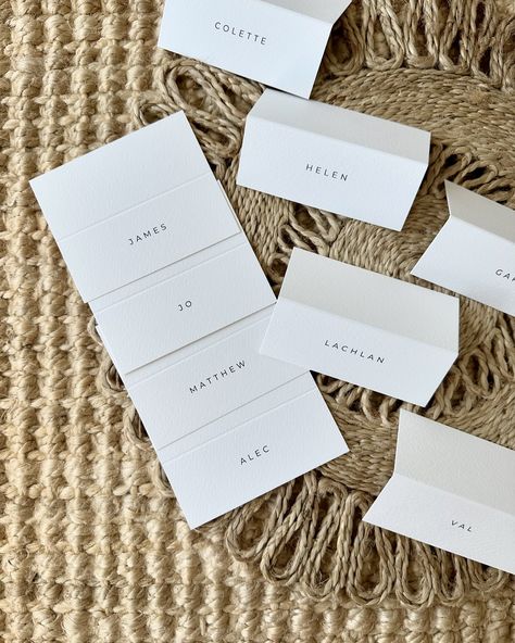 Let’s talk place names… minimalistic and classic or something more bold? Either way it’s all about what fits you and your day. I love working with each of you to create something new and bespoke, so when one of my recent bride’s asked for a classic folded card, printed in a matching font to her stationary… That’s what we did! 💫 Name Table Cards, Wedding Table Name Cards, Plate Setting, Hens Party Invitations, Wedding Place Names, Table Name Cards, Wedding Table Names, Table Name, Wedding Plates