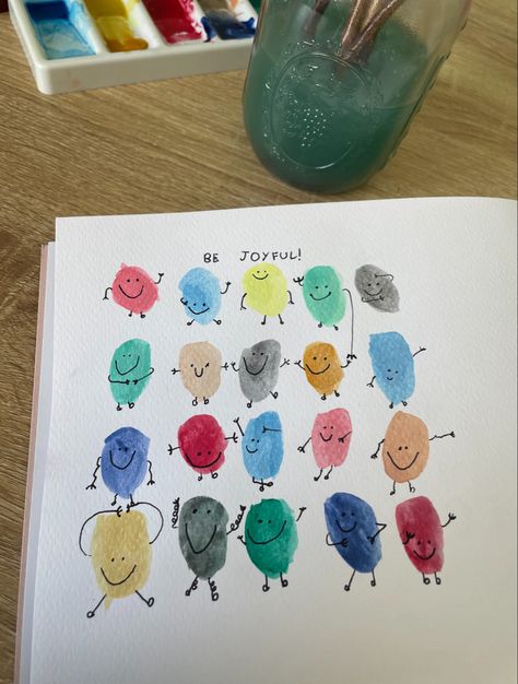 Best Friend Thumb Painting, Thumb Painting For Friends, Finger Print People, Thumb Painting, School Art Activities, Fingerprint Art, Geometric Origami, Cute Easy Doodles, Easy Love Drawings