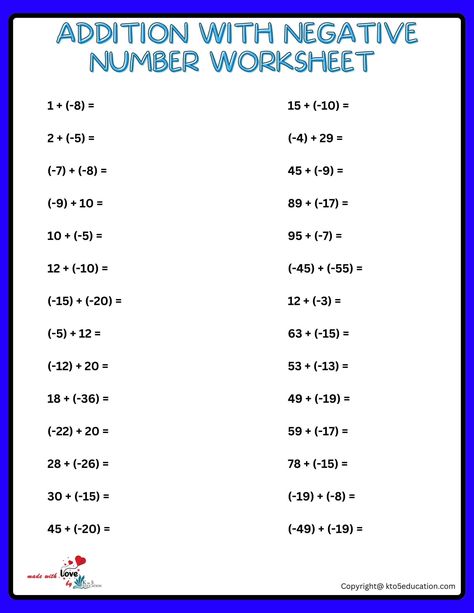 Negative Numbers Worksheet, Math Powerpoint, Math Tips, Positive Numbers, Numbers Worksheet, Numbers Worksheets, School Preparation, Combining Like Terms, Math Patterns