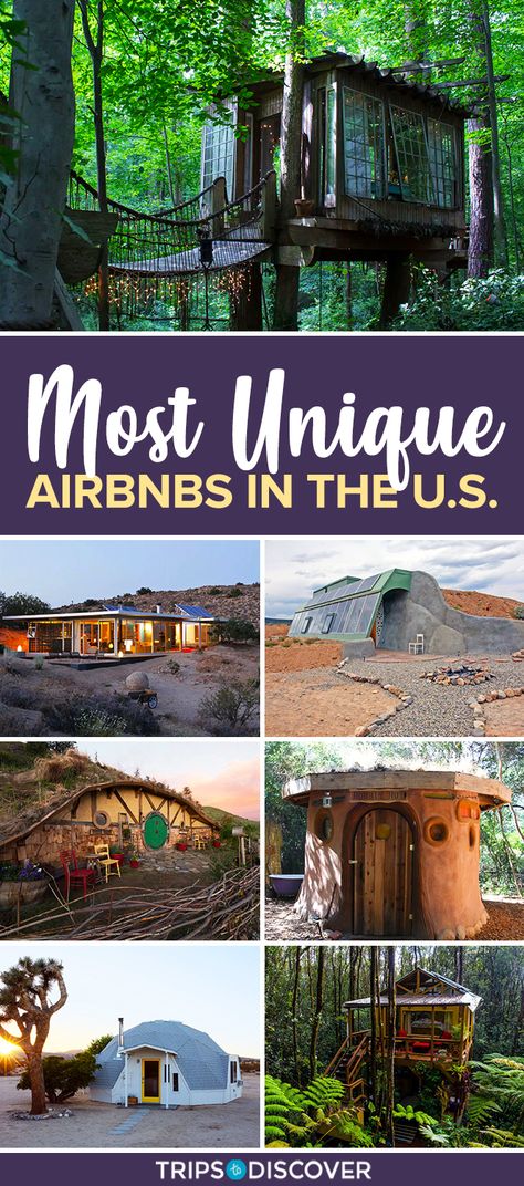 Best Airbnbs In The Us, Cool Airbnbs, Hobbit Airbnb, Crazy Airbnb, Modern Earthship, Unique Airbnb Ideas, Secluded Treehouse, Unique Airbnbs, Treehouse Airbnb