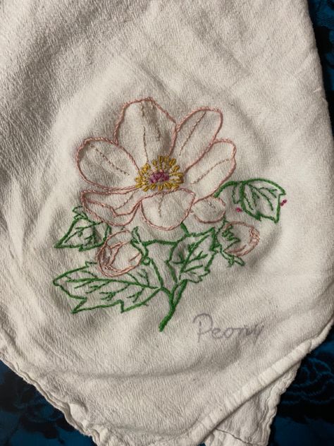 Embroidered Peonies, Needle Work, Hand Embroidery Designs, Tea Towel, Beautiful Hand, Tea Towels, Peonies, Hand Embroidered, Hand Embroidery