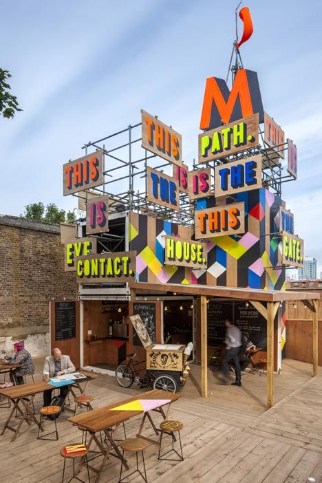 MVMNT Cafe by Morag Myerscough Colorful Cafe, Gerobak Dorong, Pop Up Cafe, Pop Up Bar, Conference Design, Outdoor Cafe, Container Design, Wallpaper Tumblr, Environmental Design