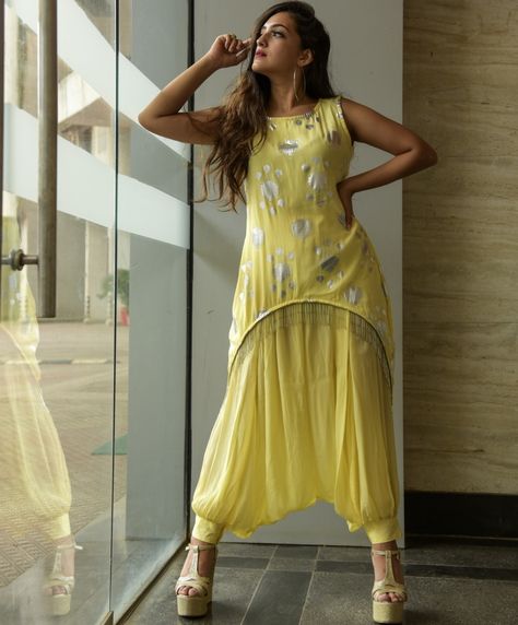 Yellow Tunic With Crotch Pants Afgani Salwar, Powder Blue Dress, Fusion Wear, Asian Wedding Dress, Salwar Designs, Stitching Dresses, Long Kurti Designs, Shop Boutique, Embellished Jacket