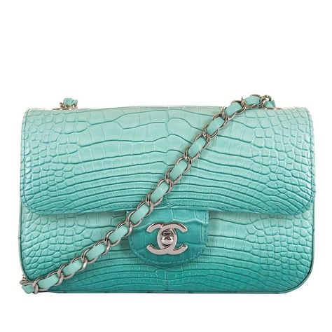 MINI Chanel Turquoise Alligator 'Sac Timeless' Bag with Silver Hardware Karl Lagerfeld Purse, Mini Chanel, Alligator Handbags, Timeless Bags, Chanel Brand, Chanel Couture, Crocodile Bags, Vintage Shoulder Bag, Classic Handbags