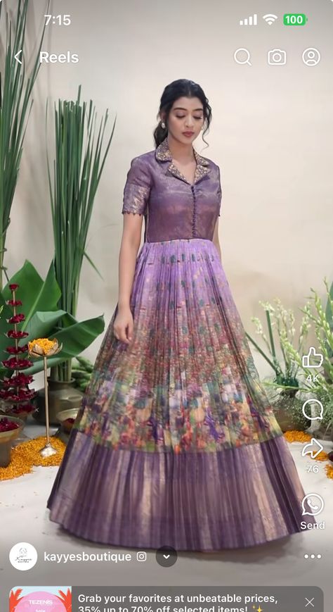 Anarkali Gown Back Neck Designs, Anarkali Dress In Saree, Pattu Dresses Designs For Women Kurti, Saree To Long Gown, Long Frock With Silk Saree, Gown Saree Design Wedding Dresses, Collar Neck Blouse Designs Lehenga, Frocks For Women With Saree, Banarsi Saree Gown Design