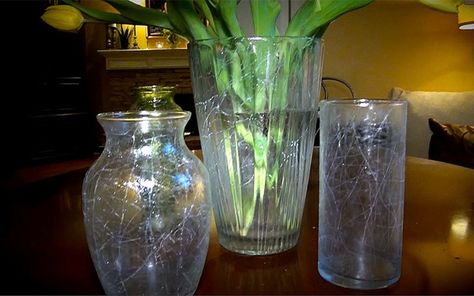 She carefully sprays a glass bowl. A few steps later? I love this countertop idea! Cheap Glass Vases, Diy Trays, Decorative Mesh Wreaths, Frosted Window, Mother Daughter Projects, Coffee Filter Crafts, Mesh Wreath Tutorial, Glass Diy, Globe Decor