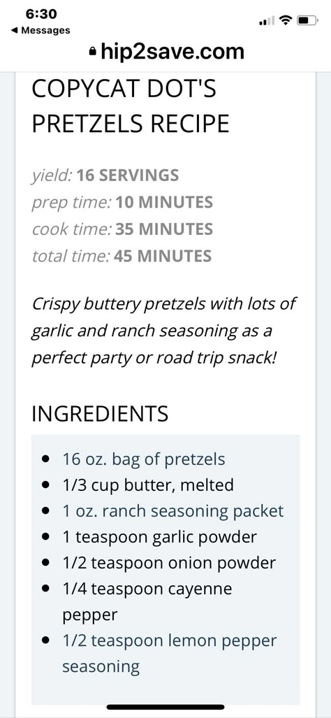 Dots Pretzels Recipe, Dots Pretzel Recipe, Pretzel Seasoning, Dots Pretzels, Pretzel Recipes, Munchies Snacks, Snack Mixes, Pretzels Recipe, Appetizers Easy Finger Food