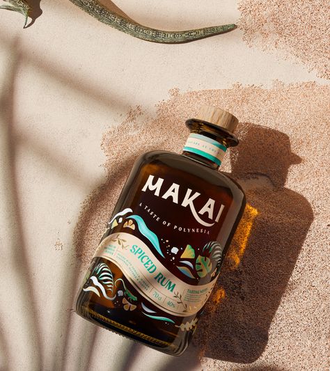 Makai: A taste of Polynesia: Where world’s collide. – Packaging Of The World Blue And Yellow Palette, Rum Tasting, Yellow Palette, Creative Branding Design, Rum Bottle, Gin Bottles, Beer Brands, Spiced Rum, Beverage Packaging