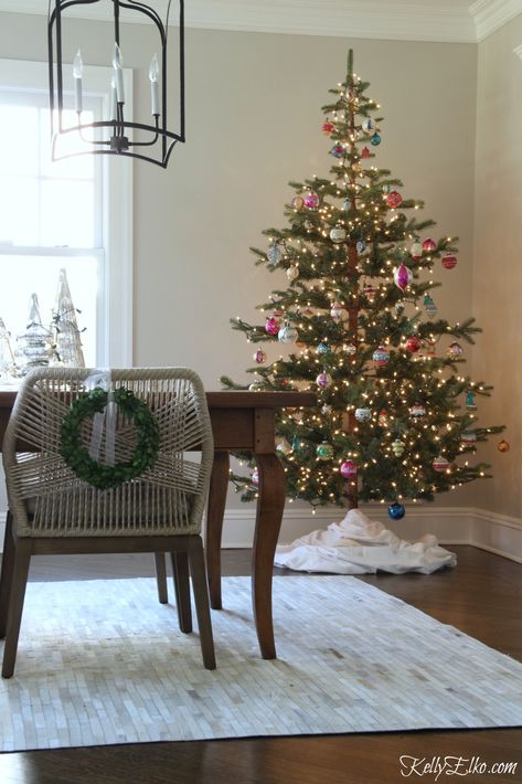 Love this sparse Christmas tree that's perfect for displaying ornaments kellyelko.com sponsored pin #christmas #ChristmasTree Sparse Christmas Tree, Fake Christmas Trees, Spruce Christmas Tree, Shiny Brite Ornaments, Dollar Store Christmas, Simple Christmas Decor, Cottage Christmas, Christmas Tree Inspiration, Shiny Brite