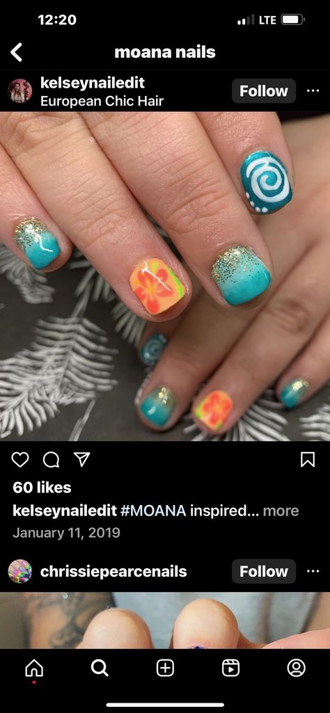 Moana Nails Acrylic, Moana Nails Disney, Moana Inspired Nails, Moana Nail Art, Moana Nails, Moana Makeup, Frozen Nail Art, Disney Themed Nails, Frozen Nails