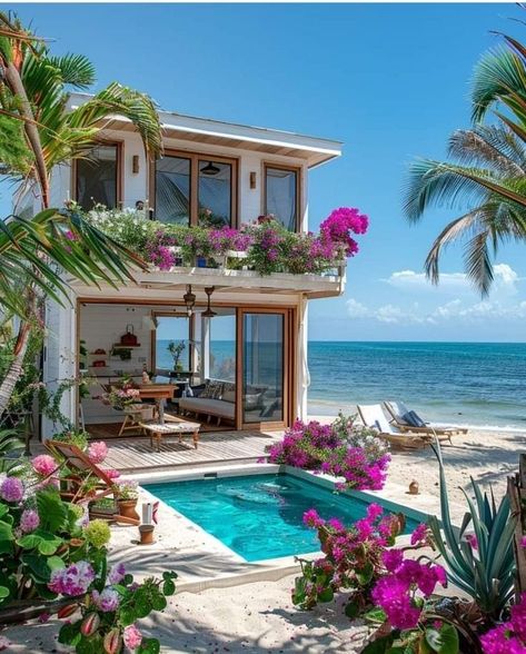 Beach House Pool Ocean Views, Cute Beach House, Tiny Beach House, Exotic Homes, Beautiful Beach Pictures, Dream Beach Houses, Dream Life House, House By The Sea, Modern Beach House