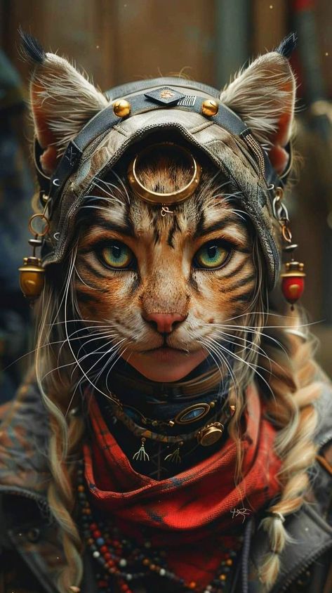 Werecat Female, Hybrid Cat, Rare Cats, Gorgeous Cats, Cyberpunk Character, Wildlife Photos, Fantasy Creatures Art, Cat People, Unique Cats