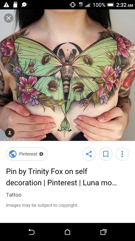 Luna moth chest piece tattoo A Butterfly Tattoo, Chest Tattoo, A Butterfly, Butterfly Tattoo, Tattoo On, Moth, Tattoos, Flowers