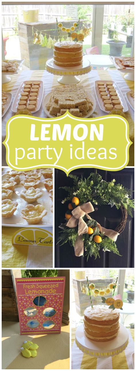 Lemon Themed Outdoor Party, Lemon Themed Food, Backyard Party Themes, Backyard Party Decorations Birthday, Party Themes For Teenagers, Party Themes For Adults, Lemonade Stand Birthday, Lemon Themed Party, Lemon Birthday