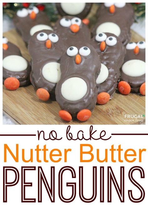 Nutter Butter Penguins – Holiday Kids Food Craft M M Christmas Poem, Penguins Preschool, Arctic Party, Penguin Snacks, Thrifty Christmas, Kids Cooking Party, Kids Food Crafts, Winter Lunch, Winter Snack