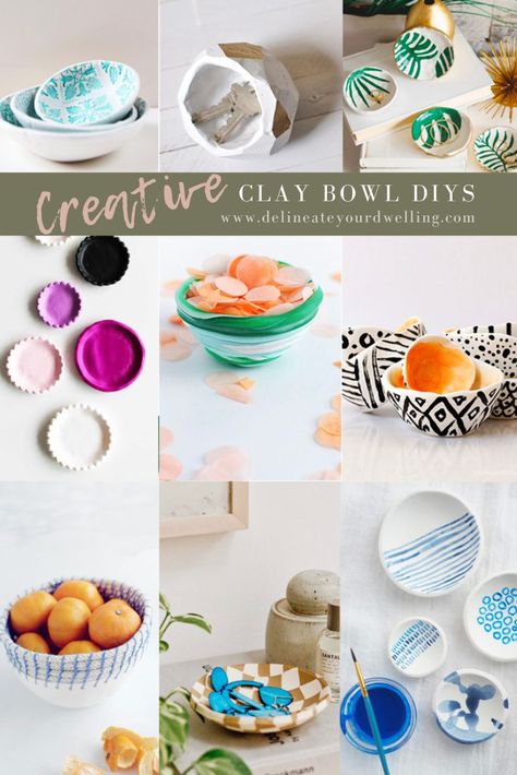 Clay Bowl Diy, Clay Bowls Diy, Diy Clay Bowl, Clay Bowl Ideas, Air Dry Clay Bowl, Bowl Ideas, Diy Bowl, Baking Clay, Clay Bowl