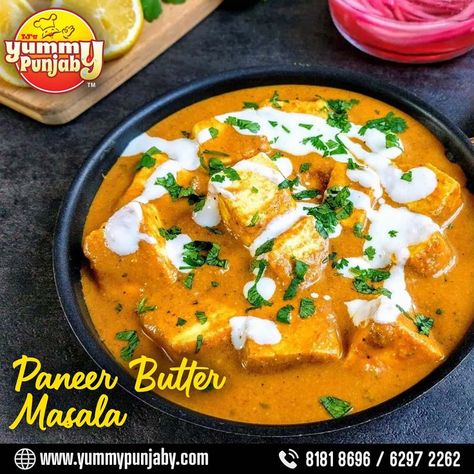 Paneer Butter Masala is a classic Indian dish with a creamy tomato based sauce and luscious cubes of paneer dunked in it. Come down to Yummy Punjaby to savor this dish and many more! Sahi Paneer, Shrimp Tikka Masala, Lamb Tikka Masala, Shahi Paneer Recipe, Mango Chicken Curry, Chicken And Pastry, Butter Paneer, Butter Masala Recipe, Vegetable Samosa