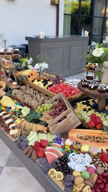 Dessert Grazing Table Ideas Birthday, Fruit And Dessert Grazing Table, Desert Charcuterie Table, Grazing Table Sweet, Football Grazing Table, Dessert Graze Table, Event Dessert Table, Dessert Charcuterie Table Wedding, Large Grazing Table Wedding