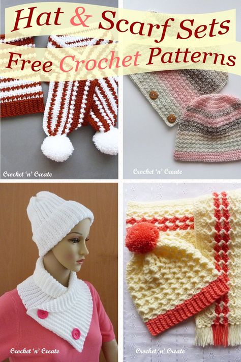 Beautiful crochet hat and scarf set patterns, make great gifts or make for yourself. Pin it to your appropriate boards. #crochetncreate #crochethatandscarfpatterns #crochethat #crochetscarf Matching Crochet Hat And Scarf Patterns, Crochet Hat And Scarf Set Pattern Free, Crochet Hat And Scarf Set, Crochet Hat And Scarf, Bavarian Crochet, Basket Weave Crochet, Chunky Crochet Hat, Crochet Adult Hat, Autumn Crochet