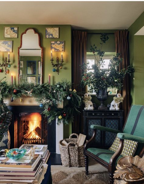 Cotswold Cottage, Blue Ottoman, Edward Hall, Chocolate Advent Calendar, Overmantle Mirror, Green Walls, London House, Breakfast Table, Fireplace Mantel