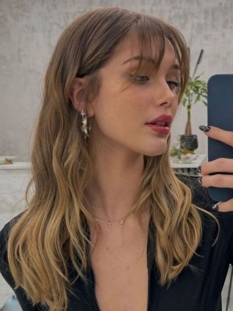 Bangs That Can Be Side Swept, Whispy Front Fringe Long Hair, Blonde Curtain Bangs Long Hair, Whispy Front Fringe, Wispy Bangs Layered Hair, Wispy French Bangs, Bang Ideas, Long Hair With Bangs, Hair Inspo Color