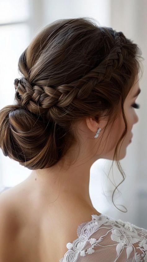 Dark Brown Wedding Hair Updo, Classy Updo Hairstyles Elegant Wedding, Wedding Updo With Braid, Maid Of Honor Hairstyles Updo, Curling Iron Techniques, Updo Ideas, Braided Updos, Braided Hairdo, Wedding Hair Up