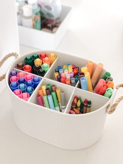 How to Organize a Craft Station For Kids Like a Pro Kids Art Organization Storage, Kids Craft Table Organization, Crayon And Marker Organization, Toddler Arts And Crafts Organization, Kids Art Supplies Organization, Kids Art Storage Ideas, Kids Arts And Crafts Organization, Toddler Craft Organization, Coloring Station For Kids