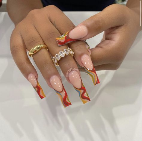 Multi Color Acrylic Nails, Brown Acrylic Nails, Brown Acrylic, Drip Nails, Dope Nail Designs, Long Acrylic Nails Coffin, Long Acrylic, Long Square Acrylic Nails, Bling Acrylic Nails