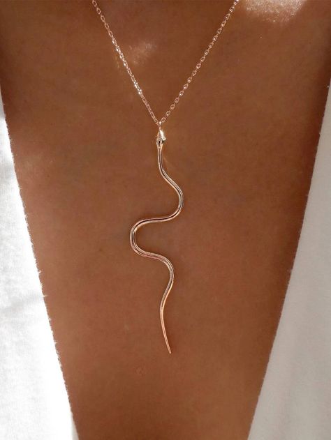 Snake Charm Necklace | SHEIN USA Arte Viking, Golden Snake, Element Necklace, Engagement Necklaces, Snake Pendant, Snake Necklace, Neck Jewellery, Estilo Punk, Gold Snake