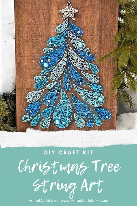 Christmas String Art For Kids, Gnome String Art, Diy Christmas Wood Crafts To Sell, Christmas String Art Templates, Christmas String Art Patterns, Nail String Art Template, String Art Christmas Tree, Christmas Craft Night, Diy Christmas Wall Art