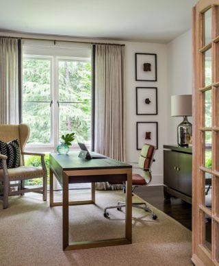 Classic Redux - AH&L Inviting Office Space, Home Office With French Doors, Office Space At Home, Office With French Doors, Photography Home Office, Office Furniture Layout, Atlanta Homes And Lifestyles, Home Office Layout, Office Layout