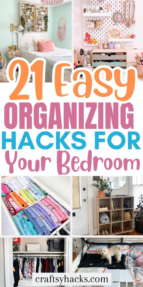 Transform your bedroom with clever storage hacks that maximize space and style. Discover innovative organization ideas for the home that keep your room tidy and stylish. Perfect bedroom ideas to create a serene and functional retreat! Organize House, Closet Organization Cheap, Storage Hacks Bedroom, Organization Hacks Bedroom, Storage Hacks Diy, Small Bedroom Organization, Life Hacks Organization, Closet Hacks Organizing, Bedroom Organization