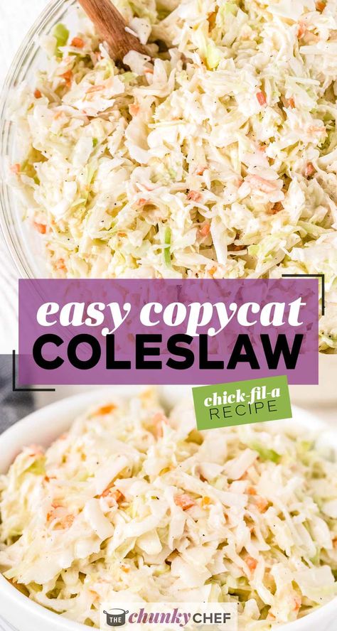 Classic and easy Coleslaw Recipe, made with crisp cabbage and carrots in a creamy, tangy and sweet homemade dressing! Recipe straight from the restaurant, it's the perfect summer side dish! #coleslaw #slaw #chickfila #copycat #copycatrecipe #easyrecipe #sidedish #side #summer #bbq Zaxbys Copycat Coleslaw Recipe, Lee's Chicken Coleslaw Recipe, Daniel Fast Restaurants, Chick Fil A Coleslaw Recipe, Easy Coleslaw Recipe, Chick Fil A Recipe, Homemade Dressing Recipe, Cabbage And Carrots, Easy Coleslaw