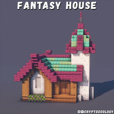 Minecraft fantasy house! Tutorial on my YouTube! Cottage In Minecraft, Minecraft Small Castle, Minecraft Survival Base, Minecraft Fantasy House, Minecraft Small House, Minecraft Castle Designs, Fantasy Cottage, House Tutorial, Minecraft Interior Design