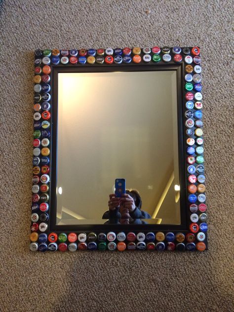 Beer bottle cap mirror I made for my son! A dab of gorilla glue and then fill the cap with hot glue ! 🍻🍺🍷 Bottle Cap Projects, Beer Bottle Cap, Gorilla Glue, Dream House Decor, Hot Glue, Bottle Cap, My Son, Beer Bottle, House Decor