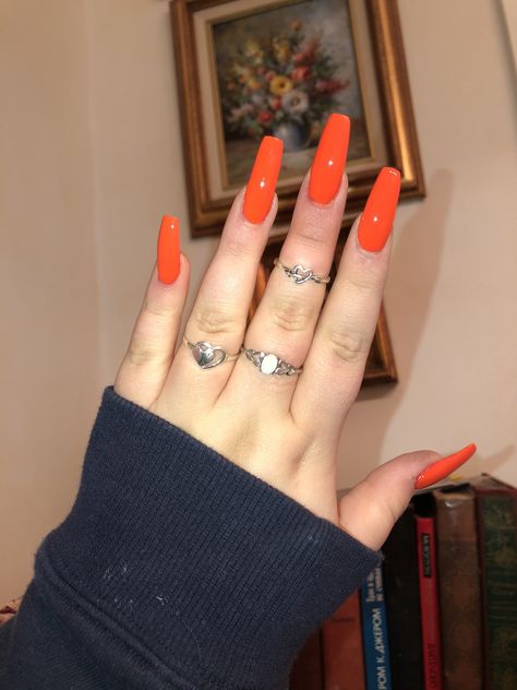 Long Red Nails, Nails 2016, Golden Nails, Pretty Nail Colors, Diva Nails, Orange Nails, Acrylic Nails Coffin, Cute Nail Designs, Creative Nails