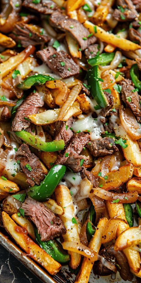 Philly Cheesesteak Fries [40 Minutes] – Chasety Philly Cheesesteak Fries, Cheesesteak Fries, Best Philly Cheesesteak, Cheesesteak Sandwich, Steak Bites Recipe, Recipes By Ingredients, Homemade Fries, Crispy Fries, Crispy French Fries