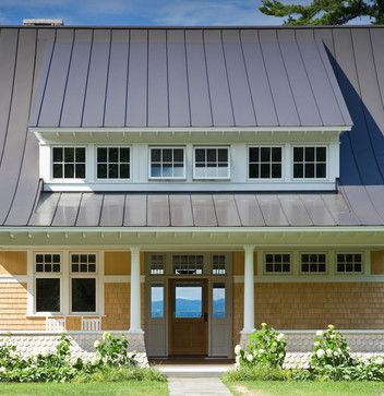 metal roof  Sunset Cliff- Burlington, VT - traditional - exterior - burlington - Birdseye Design Dormer Roof, Attic Makeover, Zinc Roof, Attic Renovation Ideas, Attic Lighting, Attic House, Shed Dormer, Attic Flooring, Small Attic