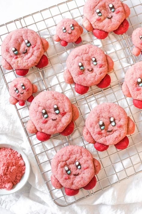 Kirby Cookies, Kirby Drawing, Plain Sugar Cookies, Star Sugar Cookies, Cute Kirby, Strawberry Sugar Cookies, Kawaii Cookies, Strawberry Powder, Super Mario Birthday Party