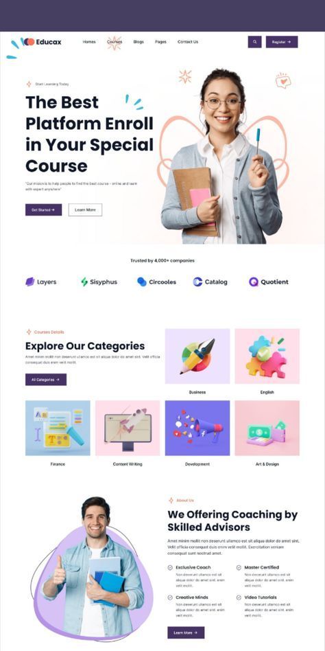 Website design Learning Web Design, School Website Design, Web Design School, Learning Website Design, Landing Page Ui Design, Ui Ux Design Trends, Digital Marketing Website Design, Business Website Design Templates, About Us Page Design