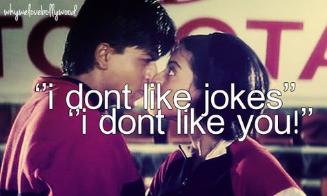 http://whywelovebollywood.tumblr.com/  Love it...the best Bollywood jodi ever Shahrukh Khan And Kajol, Famous Dialogues, Srk Movies, Kuch Kuch Hota Hai, Movie Dialogues, Bollywood Memes, Bollywood Quotes, I Dont Like You, Vintage Bollywood