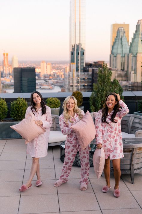 Our Gal Meets Glam Pajama Party in NYC - Julia Berolzheimer Chic Pajama Party, Pajama Party Photoshoot Ideas, Glam Pajama Party, Girly Pajama Party, Girls Night Pajama Party Outfit, Pajamas Party, Fun Pink Pajama Party Sets, Pijamas Party Ideas, Pajama Party Outfit Ideas