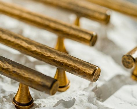 Hammered Antique Brass Cabinet Pulss, Furniture Knobs,kithcen Brass Handdles, T Bar Brass Handles - Etsy Brass Kitchen Pulls, Vintage Cabinet Hardware, Antique Brass Cabinet Pulls, Brass Kitchen Hardware, Kids Bathrooms, Black Fixtures, Vintage Drawer Pulls, Cabin Kitchen, Brass Cabinet Pulls