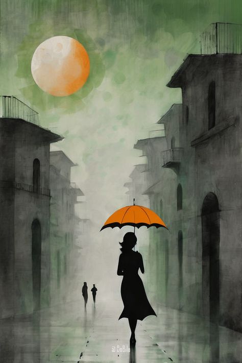 Mysterious Cityscape in the Fog: Florence Inge Schuster, City Watercolor, A Wallpaper, Smartphone Wallpaper, Shades Of Gray, The Fog, Berets, The Flag, Street Scenes